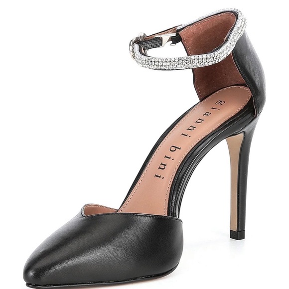 Gianni Bini Jesika Leather Rhinestone Bling Ankle Strap Pumps - Picture 5 of 6